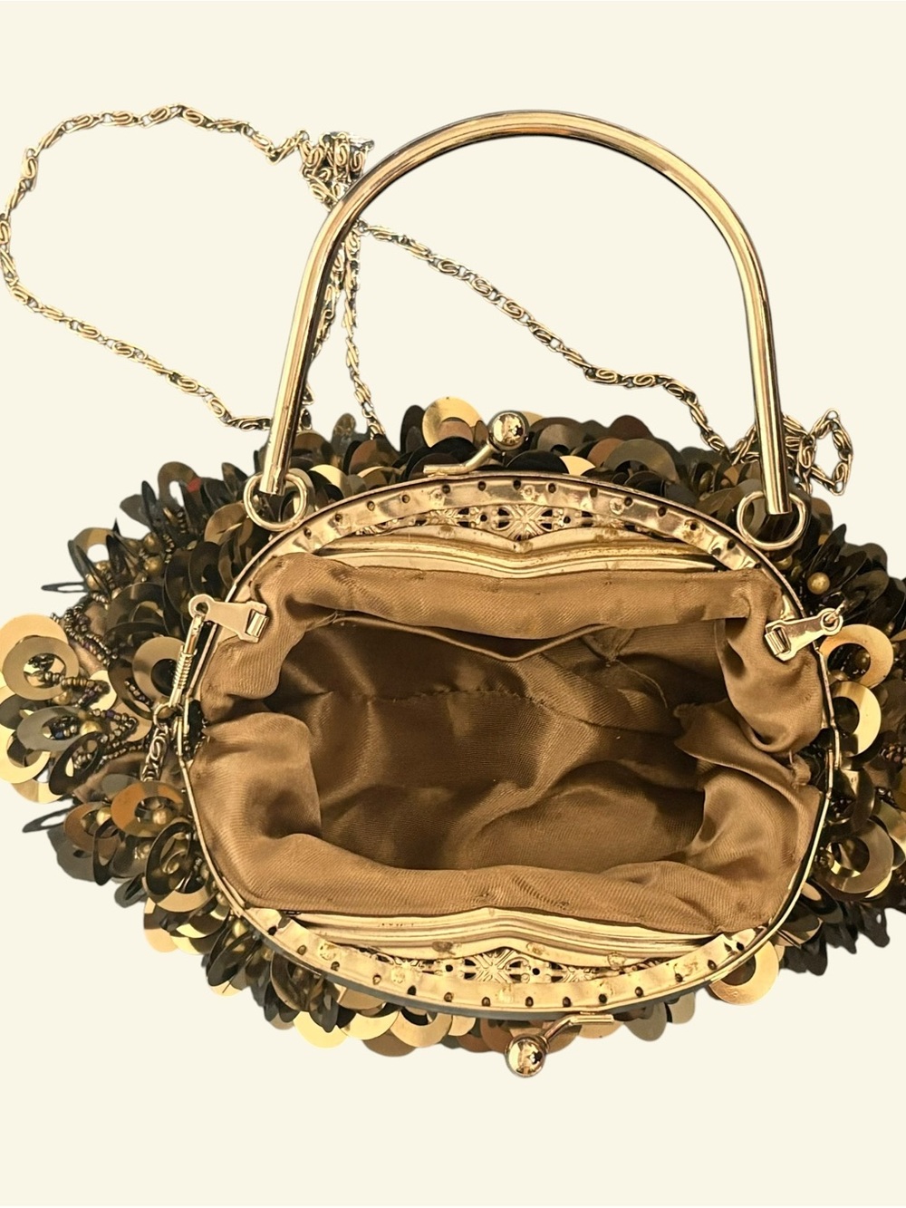 Sequined Evening Top-Handle Clutch in Gold - Picture 5 of 7